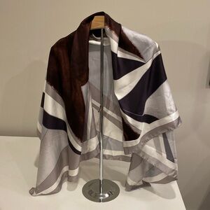 Carolina Herrera Brown, Black, White & Gray Silk Geometric Wrap